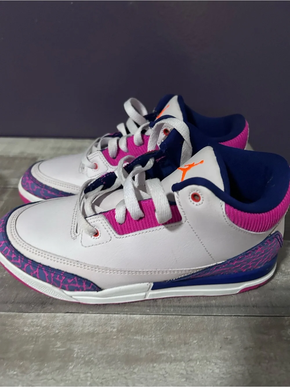 Jordan Kids White Orange Purple Accent Retro Sneaker